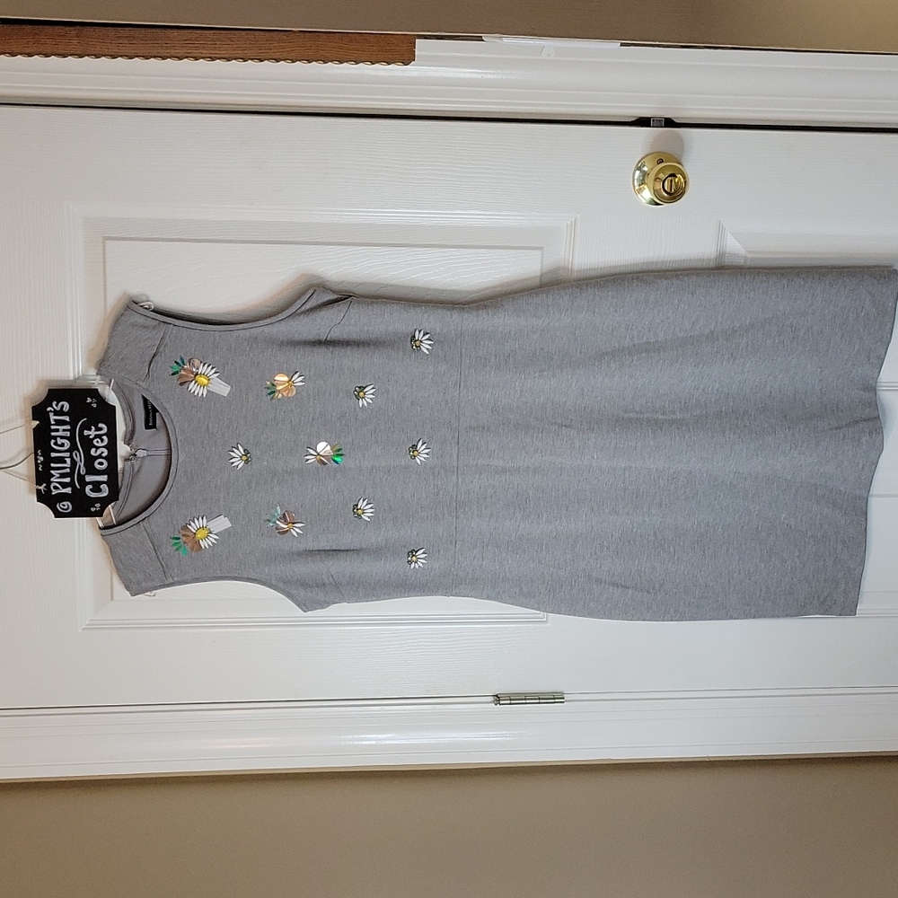 Banana Republic Dress Beaded Embellishments Gray 10 New pineapple floral